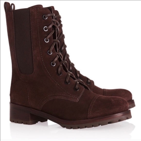 Tory Burch Suede Leather Lace Up Combat Boots